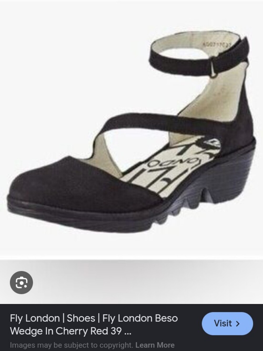 NWT.Fly London Black Ankle-Strap Wedge Sandal